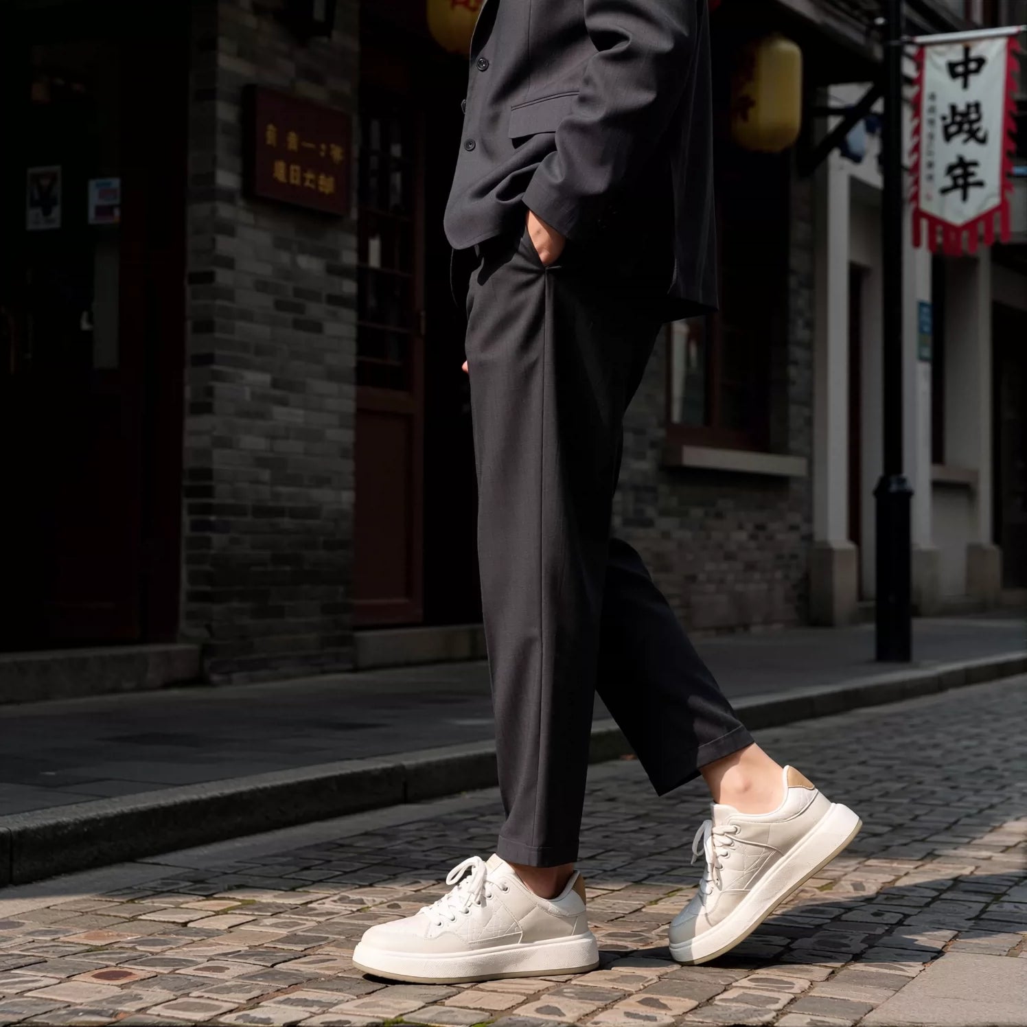 Men's Genuine Leather Skate Shoes, Height Increasing, Thick Sole