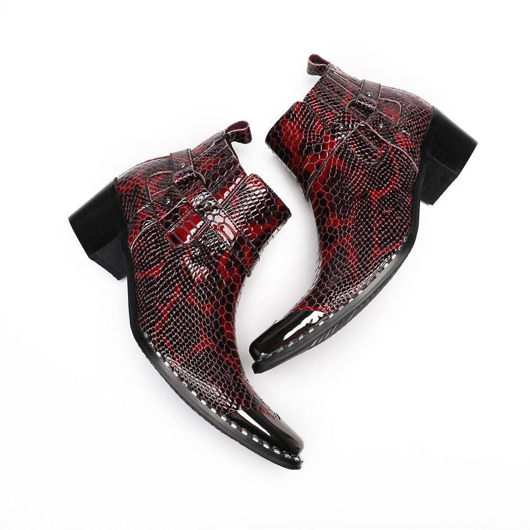British square head leather shoes high-top suit formal men's leather boots business short boots handmade Chelsea boots men's glossy