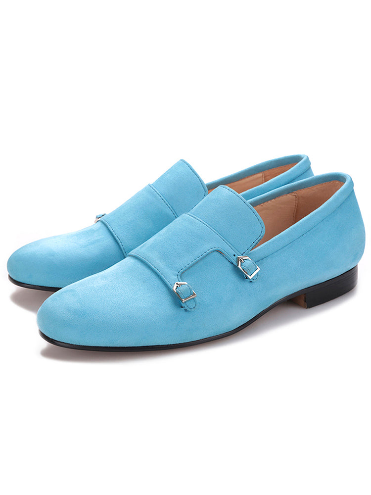Spring and autumn new imported velvet European and American export men's trendy loafers one-leg buckle shoes large size