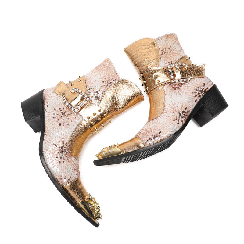 Fashionable British cowhide pointed-toe Chelsea boots, heightening shoes, men's high-top leather shoes, men's boots, leather boots, short boots, trendy shoes