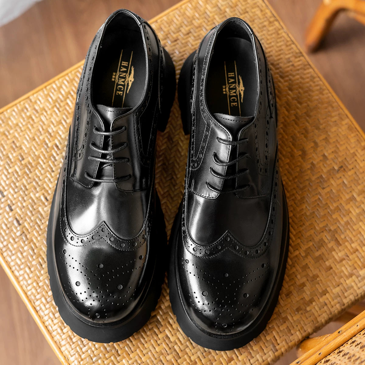 Men's Genuine Leather Derby Shoes, Height Increasing, Thick Sole