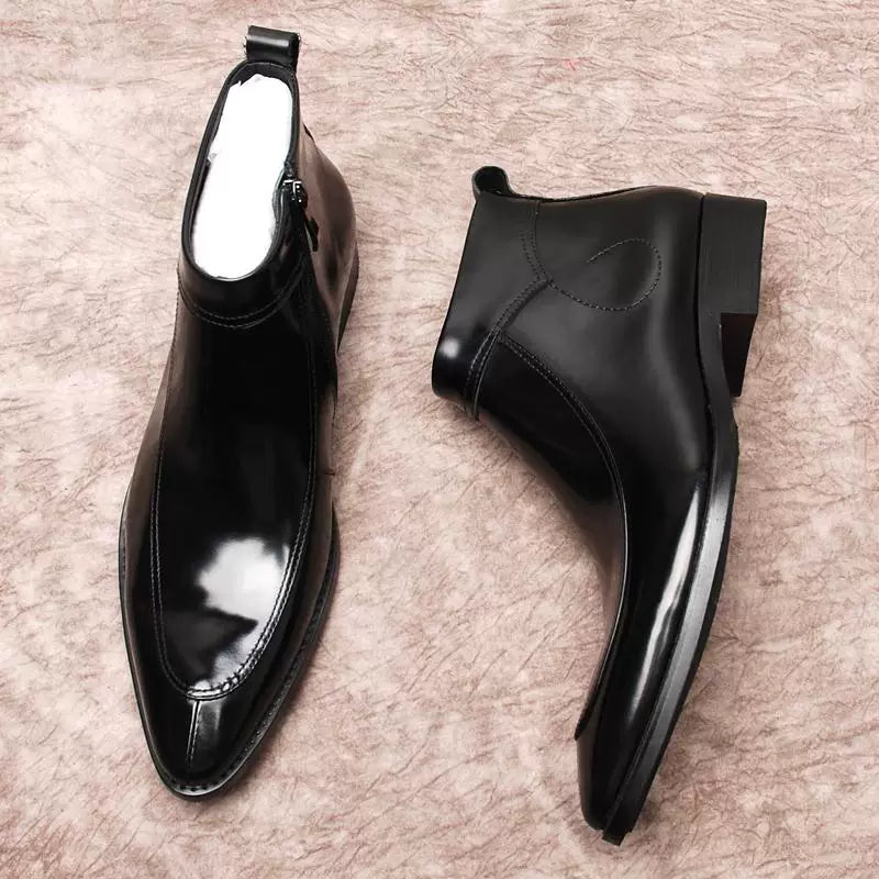Men's Genuine Leather Martin Boots, Patent Leather, Pointed Toe