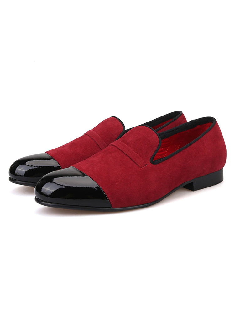 New front patent leather toe and imported velvet European and American trendy loafers handmade casual slip-on men's shoes