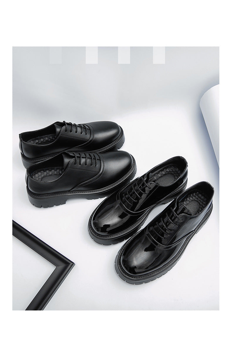 Summer leather shoes for men, chunky sole, british style, business formal, casual slip-ons, trendy 9