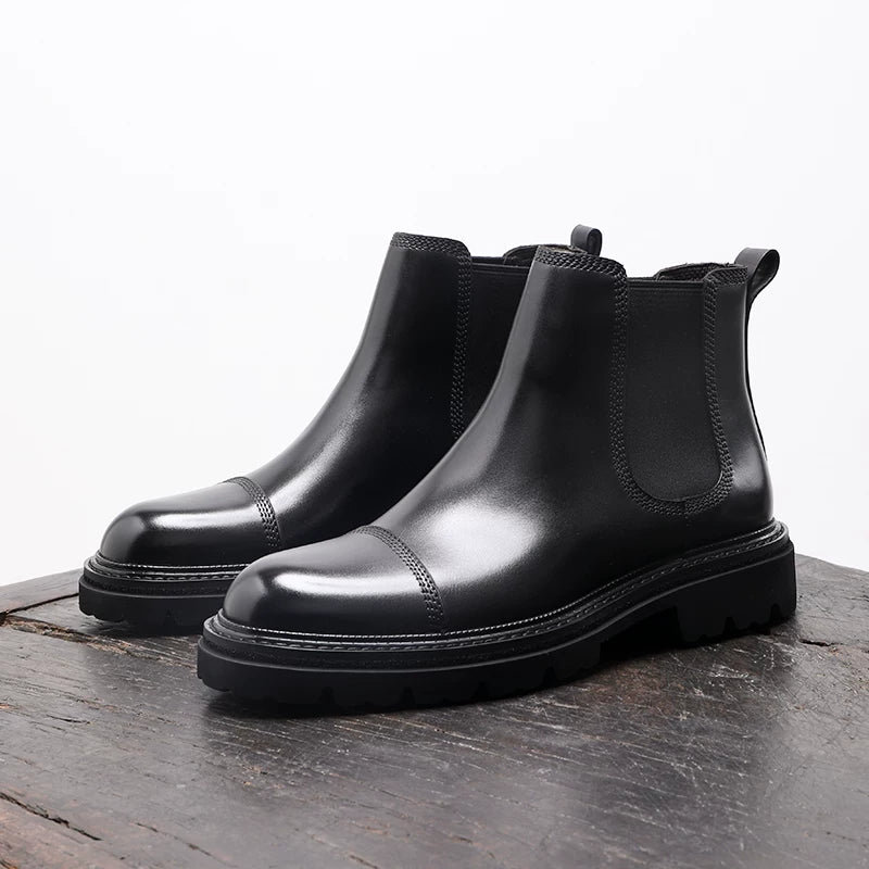 Men's Genuine Leather Chelsea Boots, Thick Sole, Handmade
