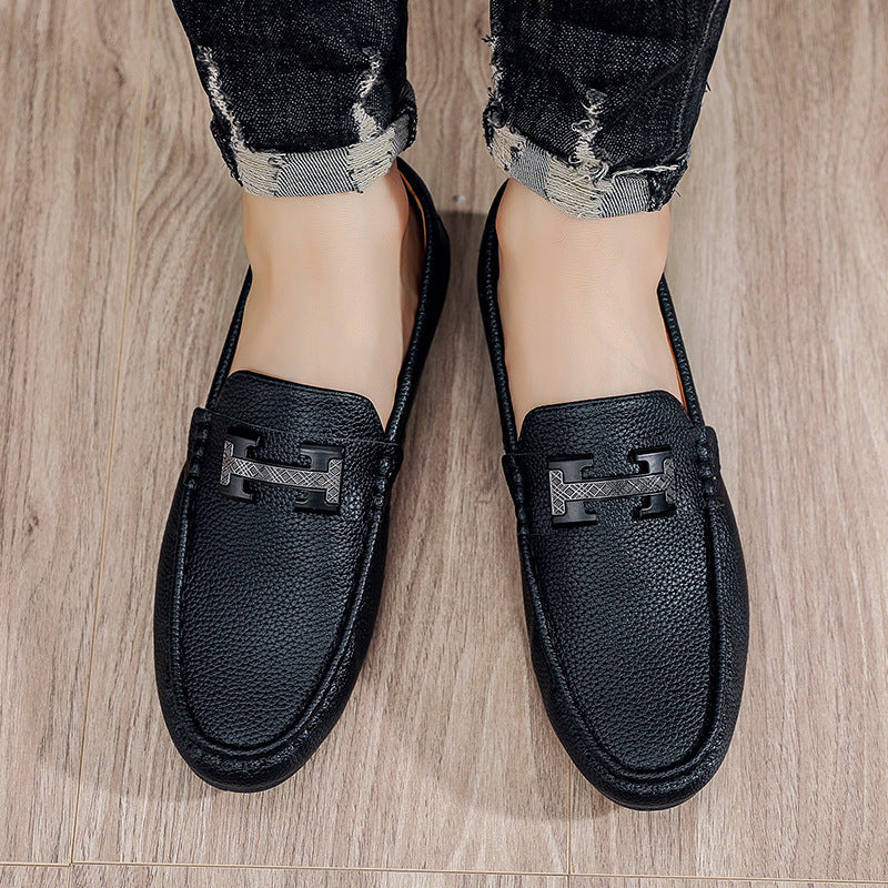 Summer loafers for men - slip-on driving shoes, british style soft sole casual leather shoes, men's 5