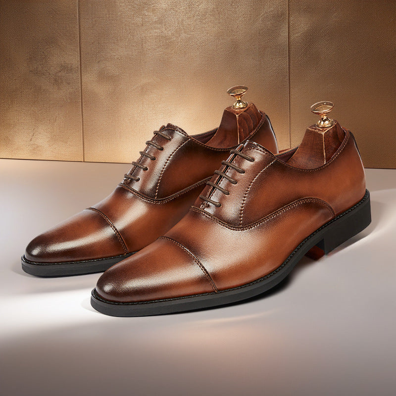 Cross-border 2026 spring/autumn three-panel leather dress shoes for men - anti-slip, business formal