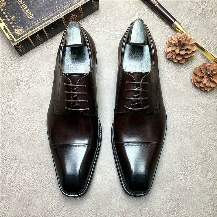 Men's Genuine Leather Derby Shoes, Square Toe, Business