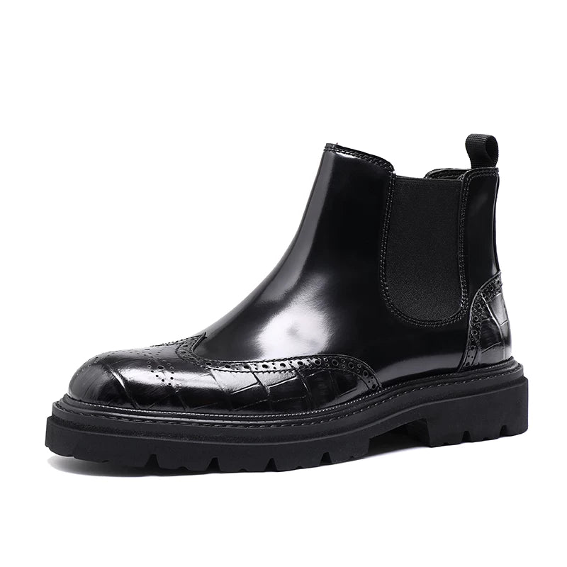 Men's Genuine Leather Chelsea Boots, Thick Sole, British Style