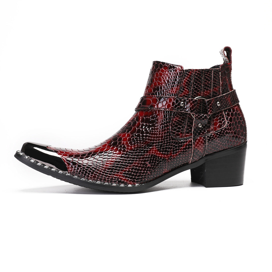 British square head leather shoes high-top suit formal men's leather boots business short boots handmade Chelsea boots men's glossy