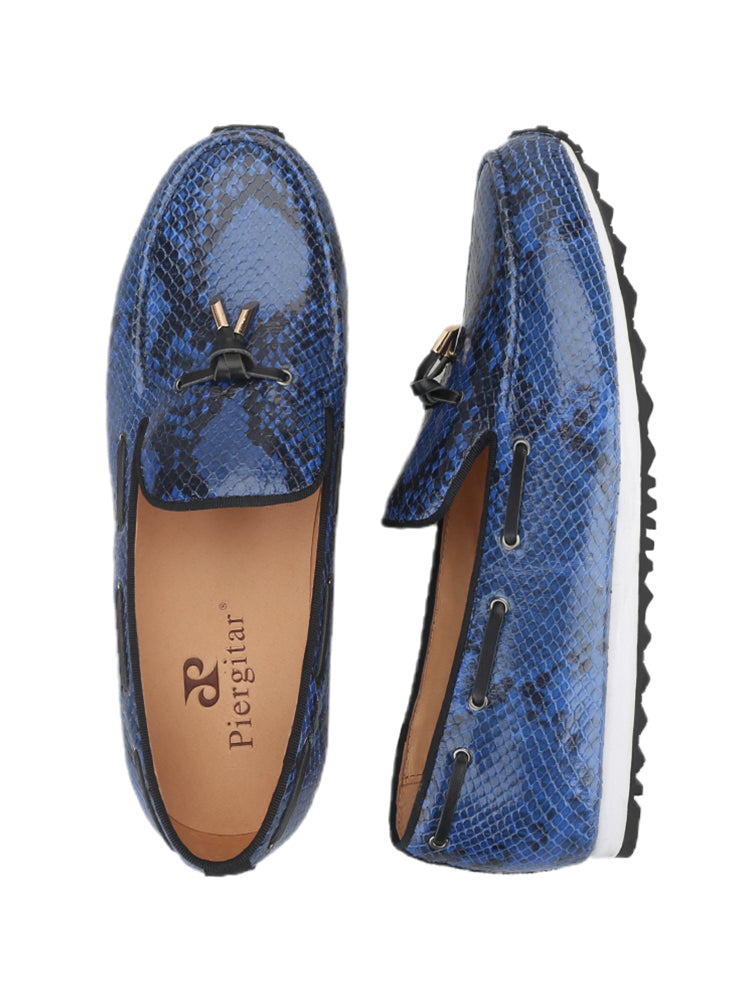 Imported from Italy, snake-print first-layer cowhide men's dad shoes, European and American style metal tassel style fashionable casual shoes