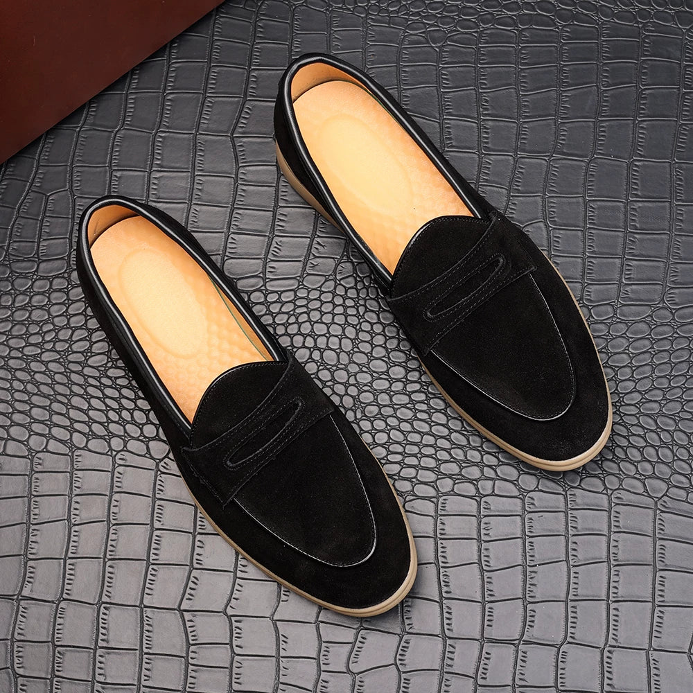 Men's Genuine Leather Loafers, Suede, Slip-On