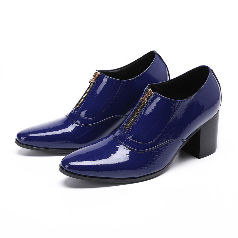 Large upturned toe thick-soled square leather shoes men's platform sole British style retro niche increased casual derby shoes men's fashion