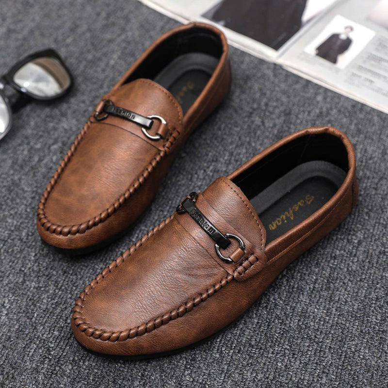 Low-top men's soft-soled shoes, one-pedal loafers, wear-resistant trend handmade high-end British business lazy leather shoes