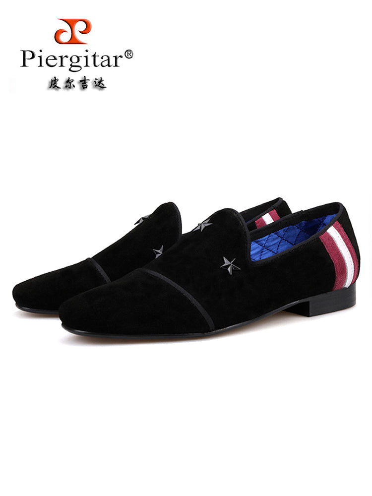 European and American star trend frosted cowhide men's loafers handmade metal five-pointed star slip-on smoking shoes