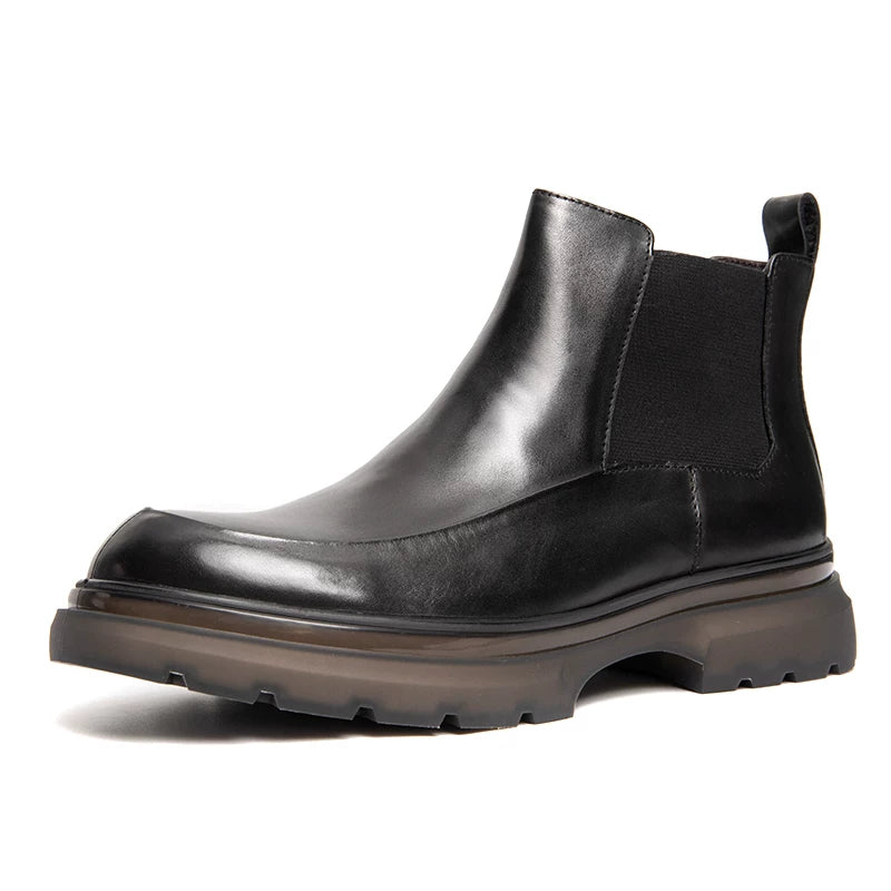 Men's Genuine Leather Chelsea Boots, Thick Sole, British Style