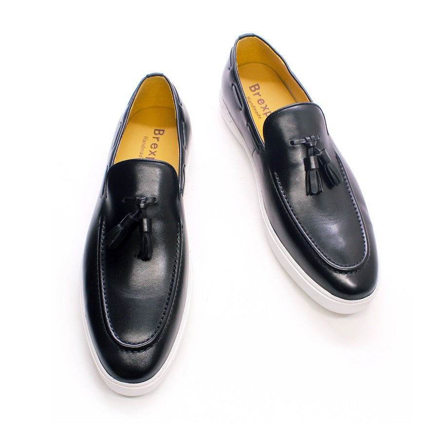 Summer Leather Shoes Men's Casual Leather Shoes Leather Breathable Men's Tassel Loafers Slip-on Daily Flat Sneakers