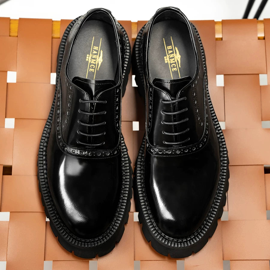 Men's Genuine Leather Leather Shoes, Height Increasing, Thick Sole