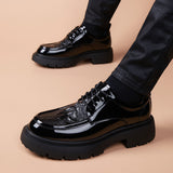 Thick sole leather shoes for men, breathable british style business new arrival black
