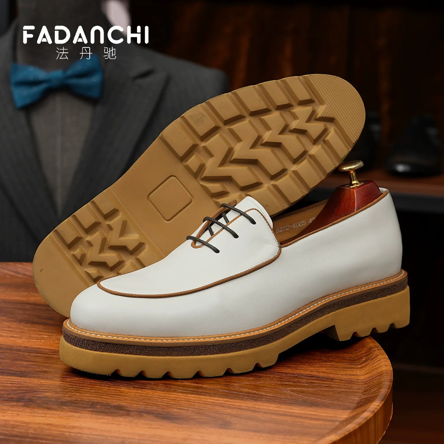Men's White Genuine Leather Leather Shoes, Height Increasing, Thick Sole