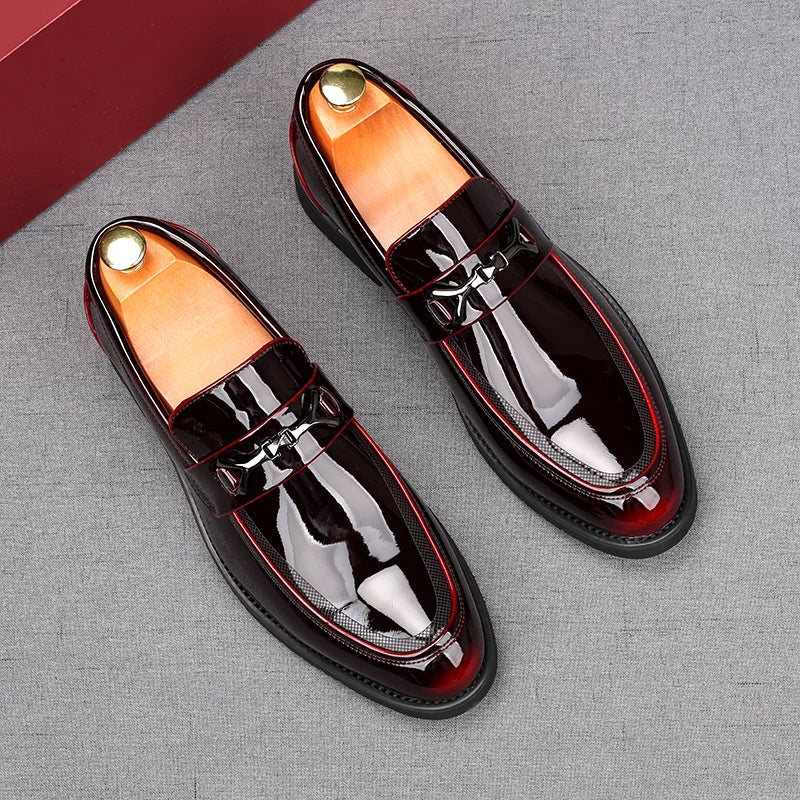 Men's Patent Leather Loafers, Height Increasing, Pointed Toe