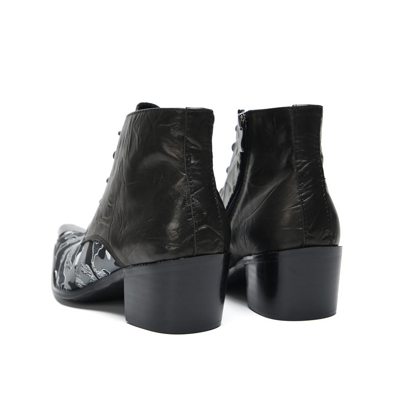 High-top shoes men's velvet autumn and winter leather printing trendy brand short boots British style Martin boots wear-resistant men's casual shoes
