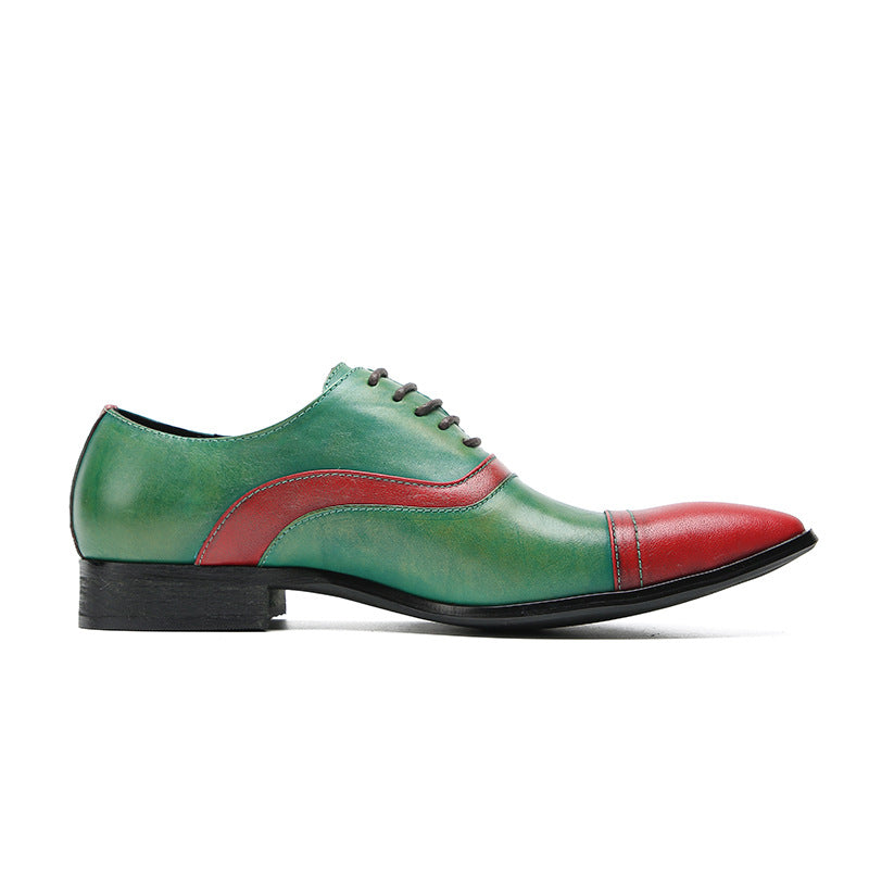 Three-joint leather shoes green Goodyear handmade cowhide business formal suit wedding shoes square toe casual men's shoes on behalf of