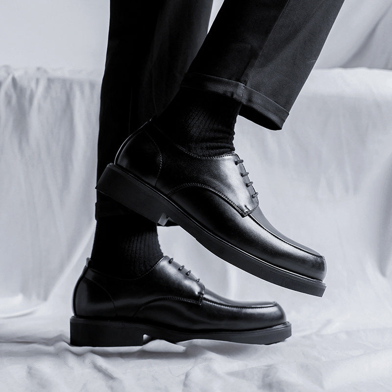 Wide leather dress shoes for men - business formal, youthful british casual style - men's work, suit