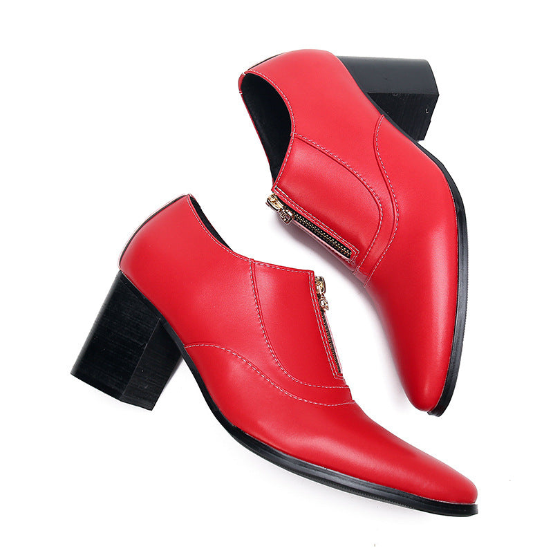Men's heightened pointed leather shoes, foreign trade trend, Korean style red Martin boots, retro front zipper trendy shoes, personalized leather shoes