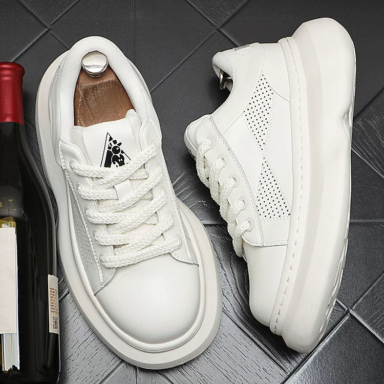 Men's 2026 New Platform Korean Style Athletic Casual White Sneakers