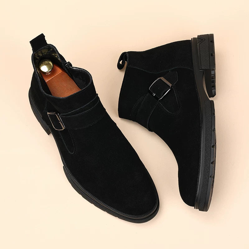 Men's Genuine Leather Martin Boots, Height Increasing, Suede