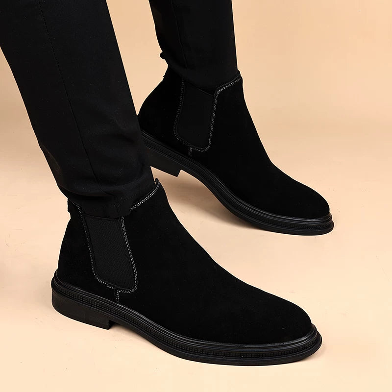 Men's Genuine Leather Martin Boots, Height Increasing, Pointed Toe