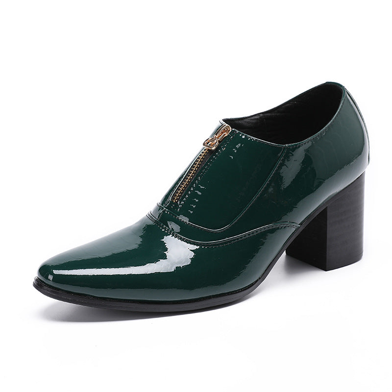 Pointed leather shoes men's British thick-soled casual derby shoes men's formal business low-top Martin boots heightening shoes