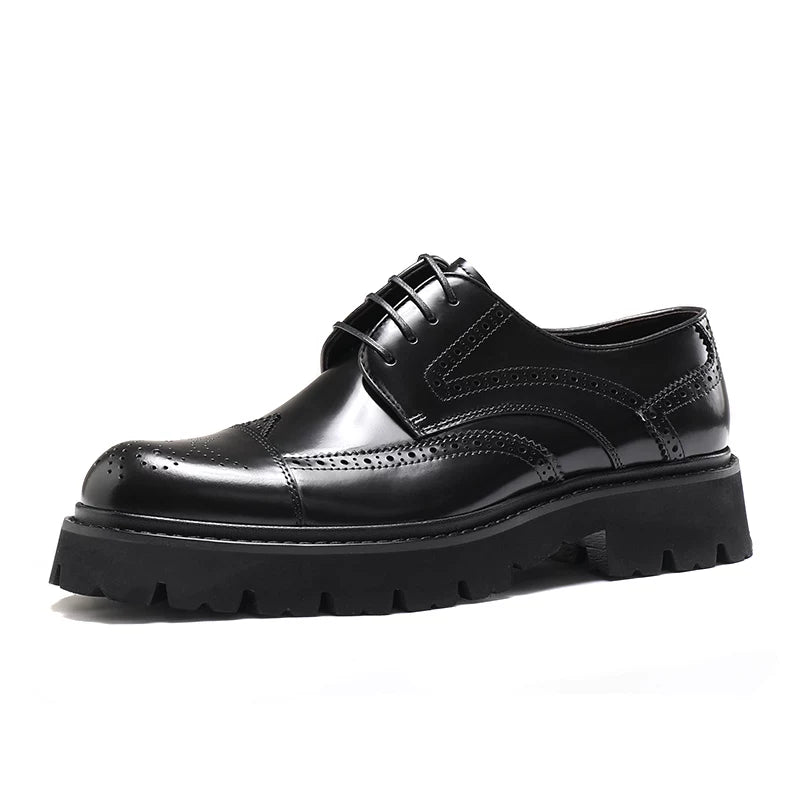 Men's Genuine Leather Derby Shoes, Height Increasing, Thick Sole