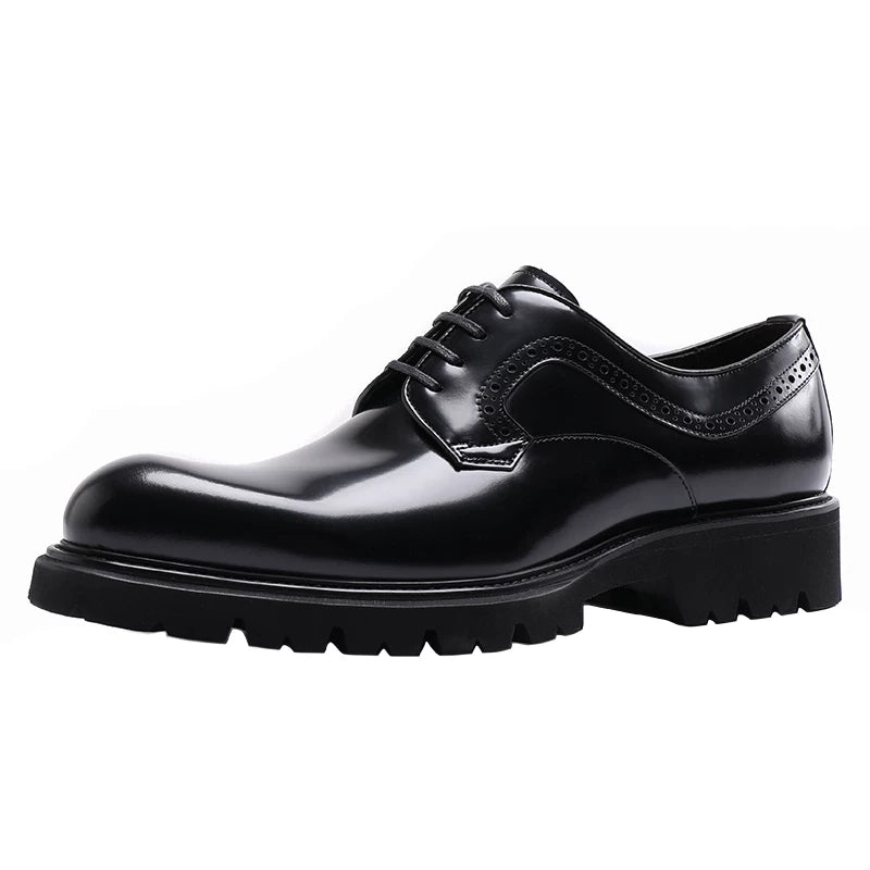 Men's Genuine Leather Derby Shoes, Thick Sole, Round Toe