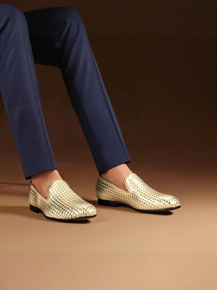 Men's handmade three-dimensional rhombus 3D embossed genuine leather shoes British style banquet slip-ons formal shoes one-leg loafers