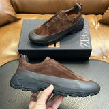 Cross-border zz men's suede casual shoes outdoor sports shoes cross elastic band thick sole light sole low ankle shoes men