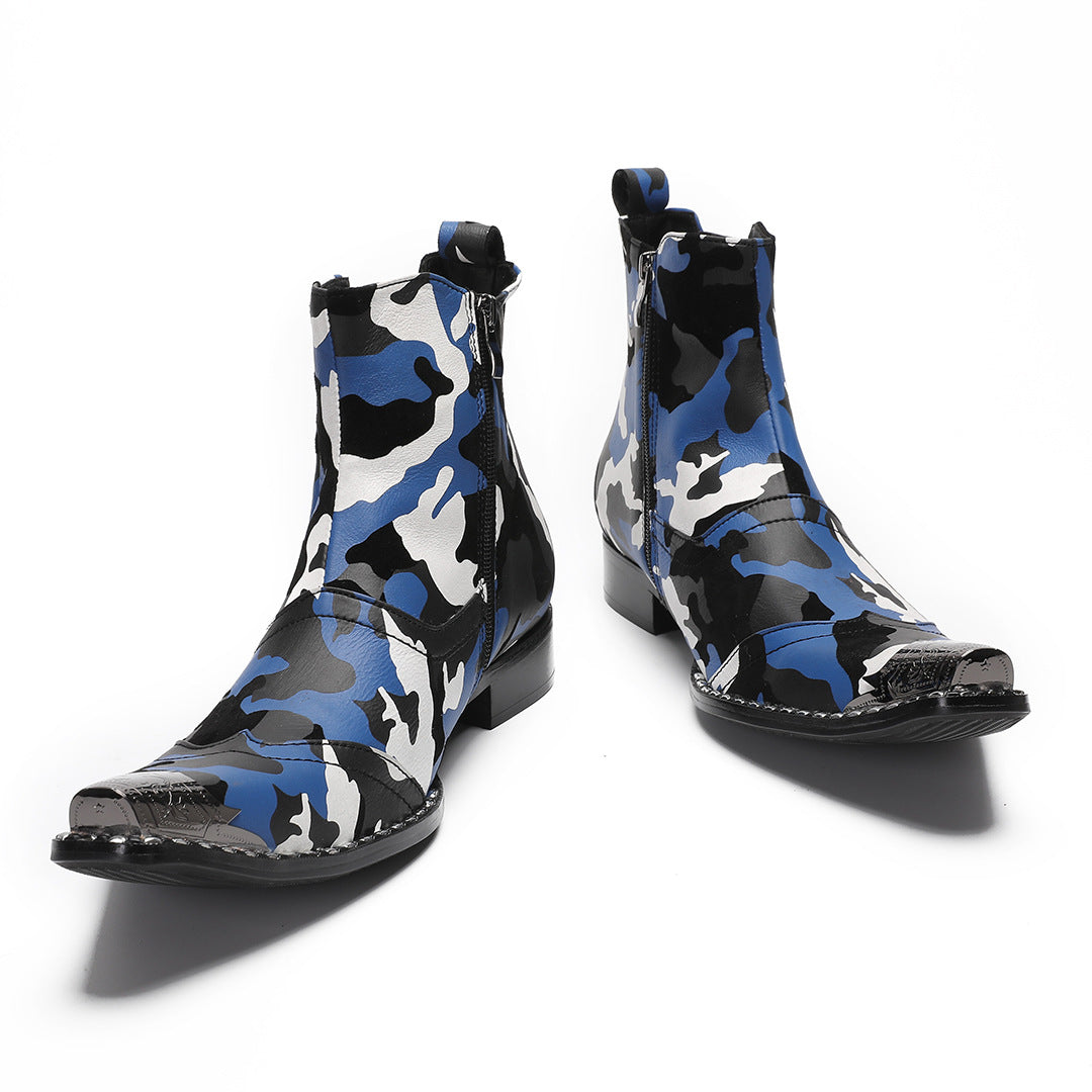 Men's mid-top fashion trend high-top camouflage leather boots tooling boots short boots Martin men's boots iron head men's shoes foreign trade