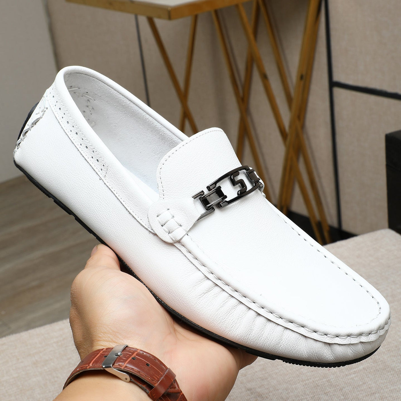 Complete set of soft leather soft bottom men's beanie shoes 2026 spring and summer new arrival breat 4