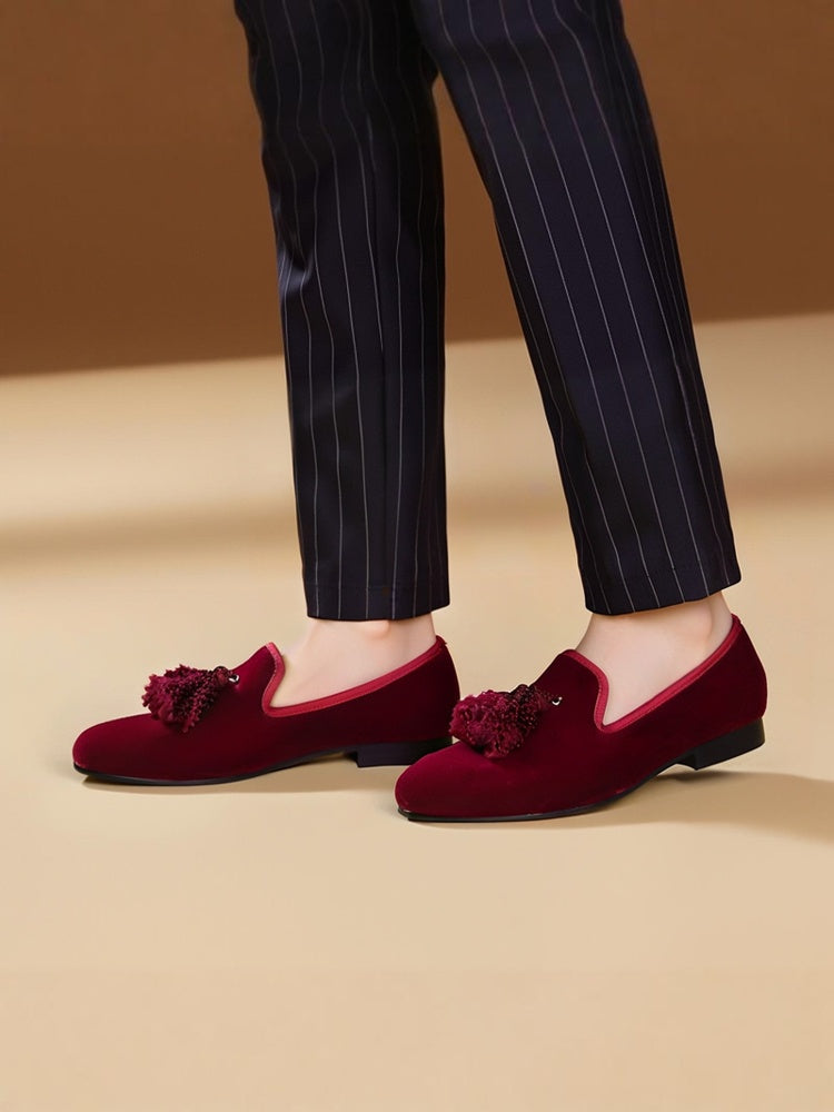 Piergitar handmade thick rolled rope tassel men's flannel shoes British gentleman style inspection loafers one-step