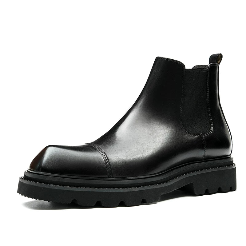 Men's Genuine Leather Martin Boots, Height Increasing, Thick Sole
