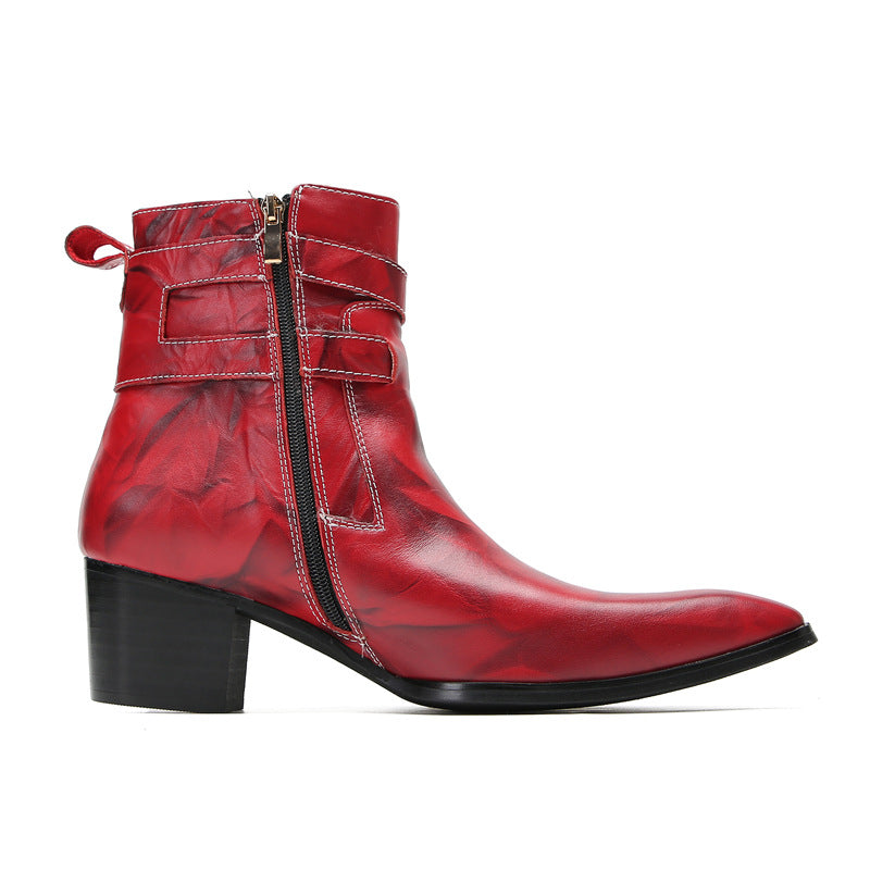 Brand men's leather shoes Martin shoes men's high top British style retro red Korean version foreign trade heightening big scalp shoes