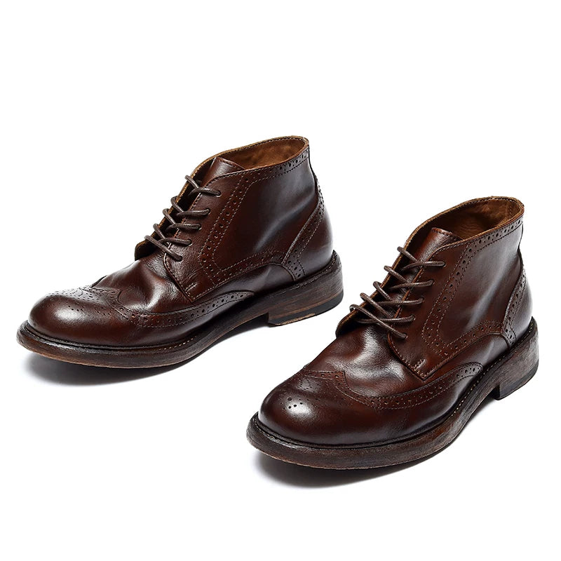 Men's Genuine Leather Martin Boots, Handmade, Brogue