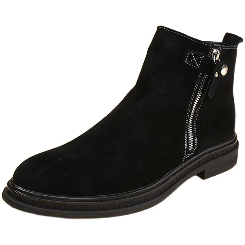 Men's Genuine Leather Martin Boots, Height Increasing, Pointed Toe