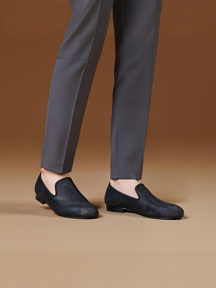 New men's elastic cloth printed handmade loafers trendy European and American fashion banquet slip-on shoes