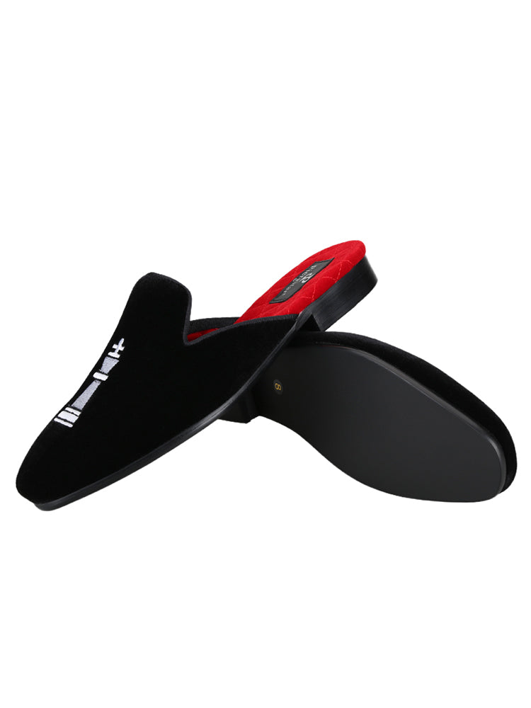 Summer new imported velvet men's Muller slippers European and American style chess hand-embroidered trendy slippers for men