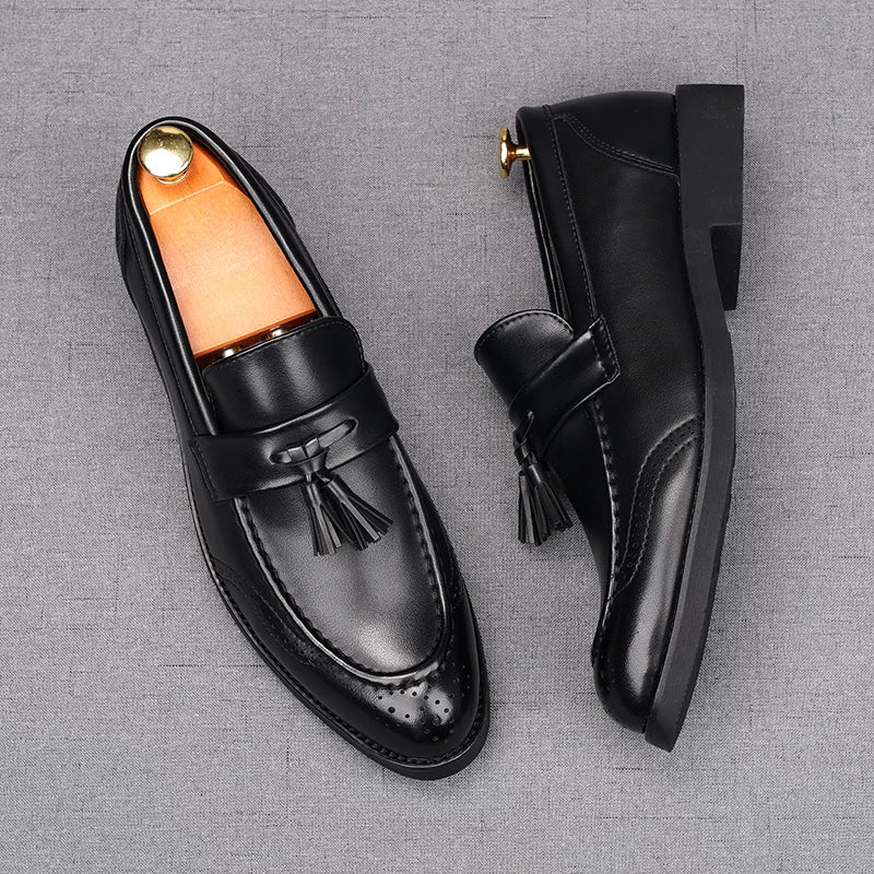 Men's Black Loafers, Height Increasing, Pointed Toe