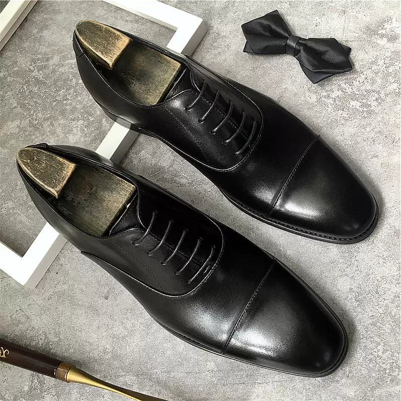 Men's Genuine Leather Derby Shoes, Handmade, Lace-Up
