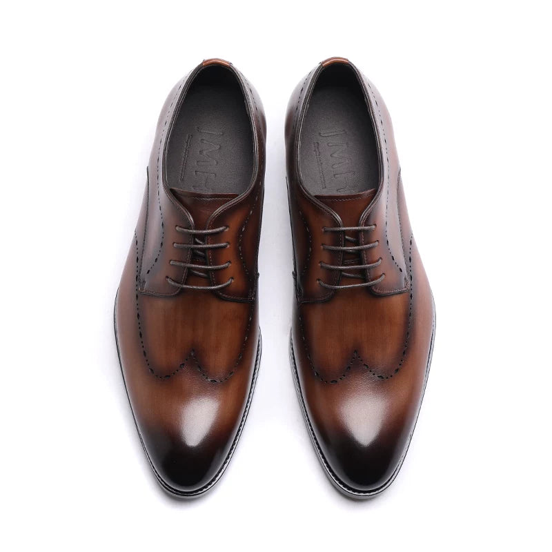 Men's Brown Genuine Leather Derby Shoes, Handmade, Pointed Toe