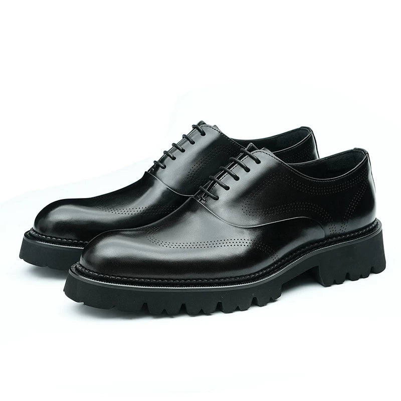 Men's Brown Genuine Leather Leather Shoes, Height Increasing, Thick Sole